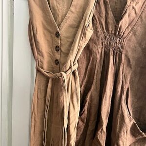 Calvin Klein Tan Jumpsuit and Brown Linen Dress Bundle